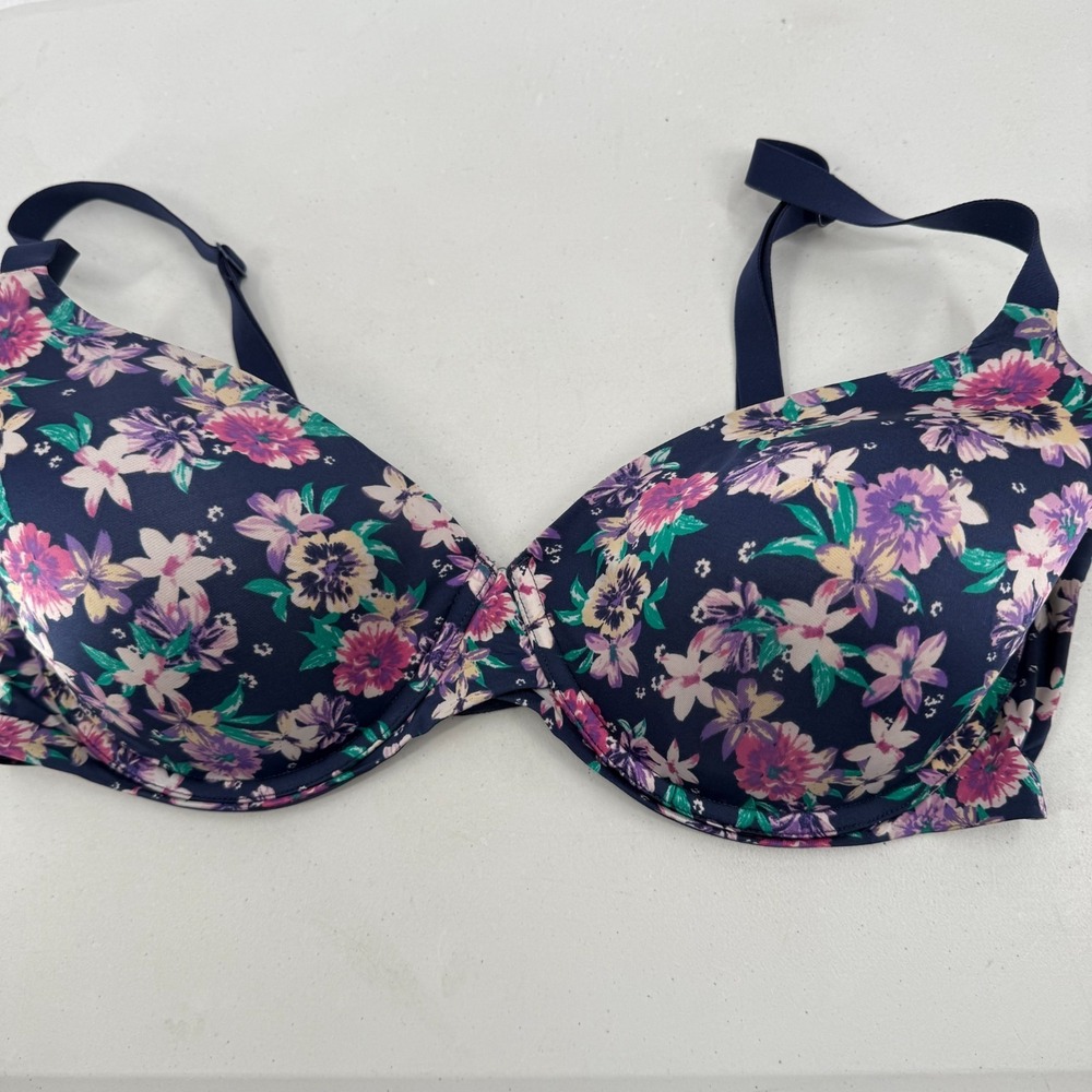 Maidenform Women's Bra 38D Floral Navy Padded Underwire Adjustable Strap DM7543